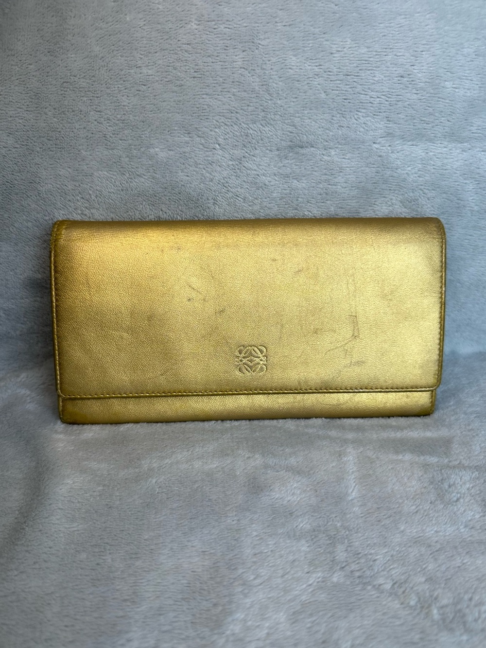 Loewe Metallic Gold Leather Long Wallet Made In Spain